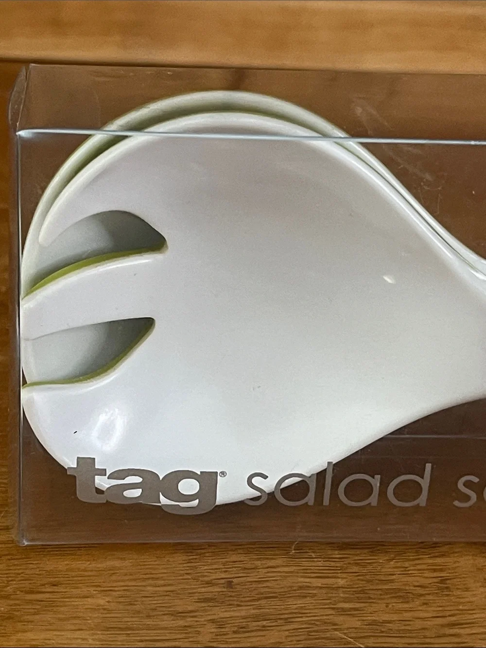 Vintage, Tag Salad Servers Set, Retro White & Avocado Green- New Old Stock